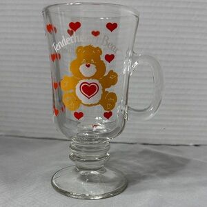Vintage Tenderheart Care Bear Pedestal Glass Mug Red Hearts American Greetings